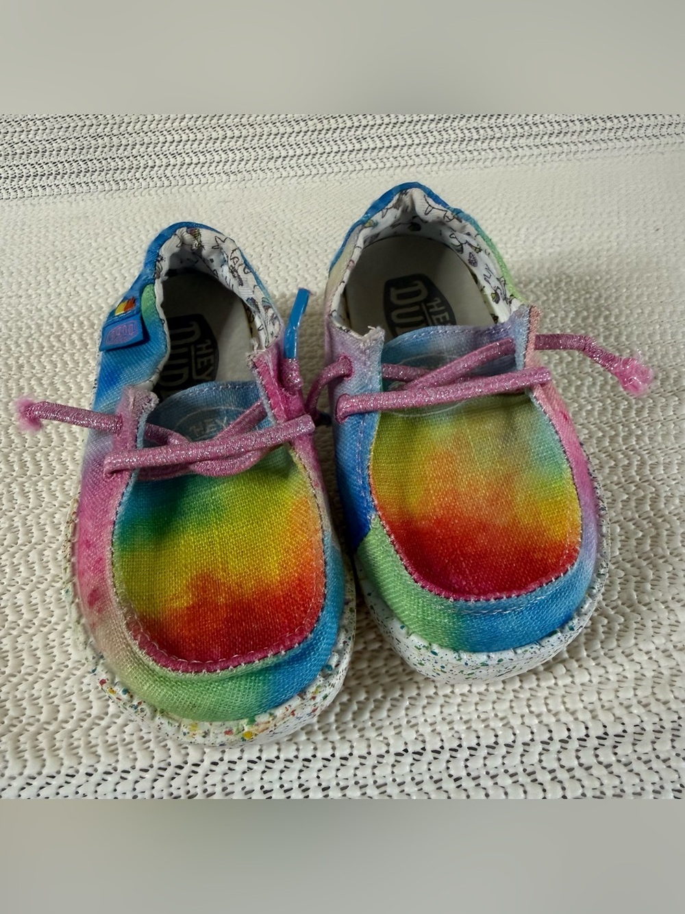 Hey Dude Wendy Toddler Dreamer Girls Size 7 Rainbow Tie Dye Unicorn Slip-On
